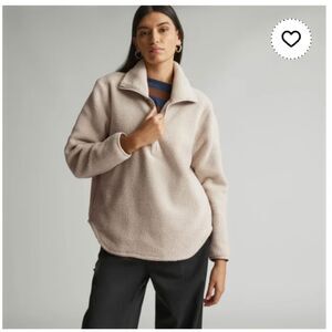 Womens Everlane The ReNew Fleece Half-Zip Size Large Creamy Tan